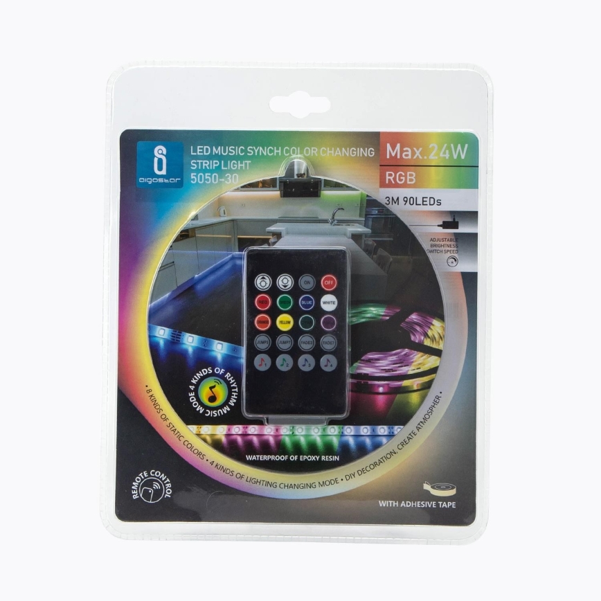 Aigostar - Tira LED RGB regulable para exterior 3m LED/24W/12/230V IP65 + mando a distancia