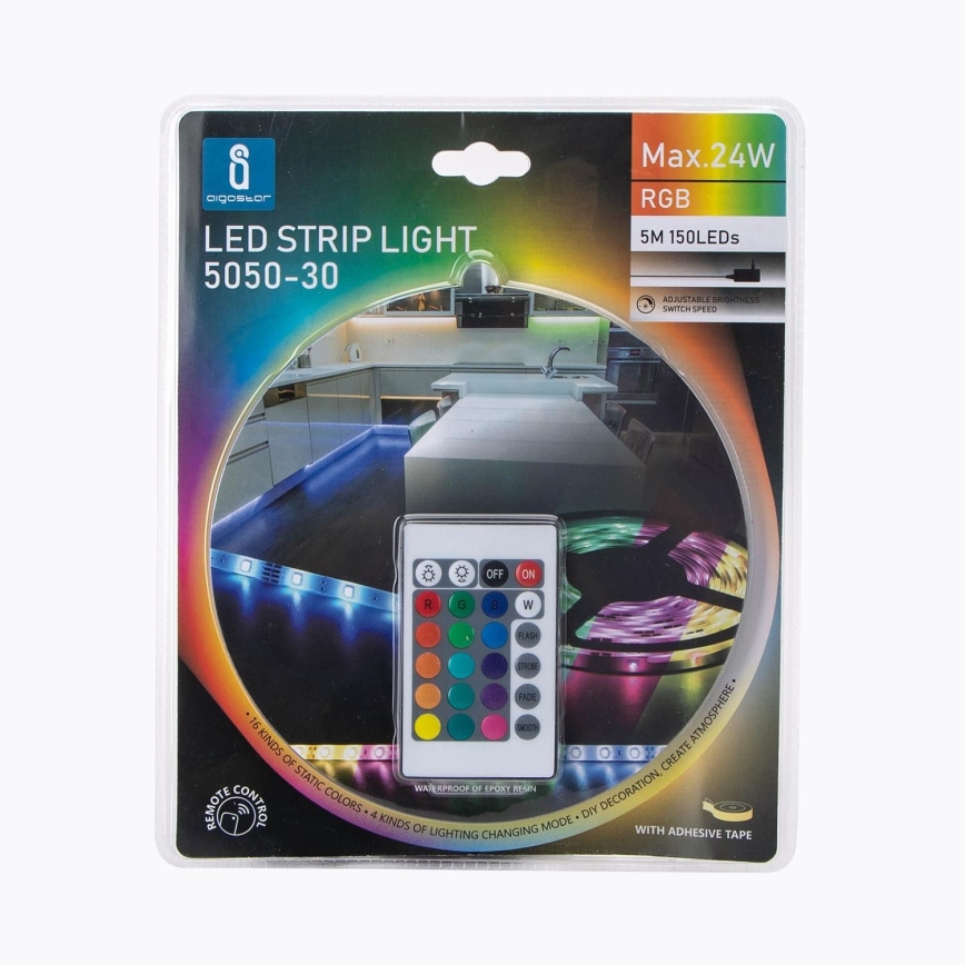 Aigostar - Tira LED RGB regulable 5m LED/24W/12/230V IP65 + control remoto