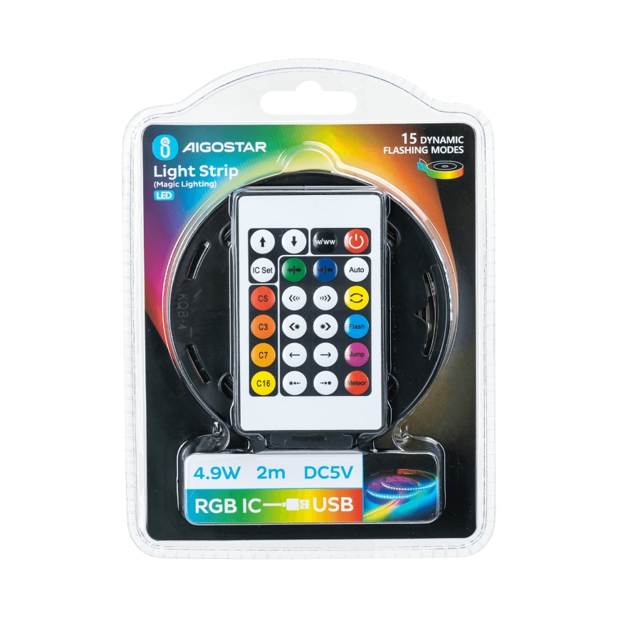 Aigostar - Tira LED RGBIC regulable 2m LED/4,9W/5V + mando a distancia