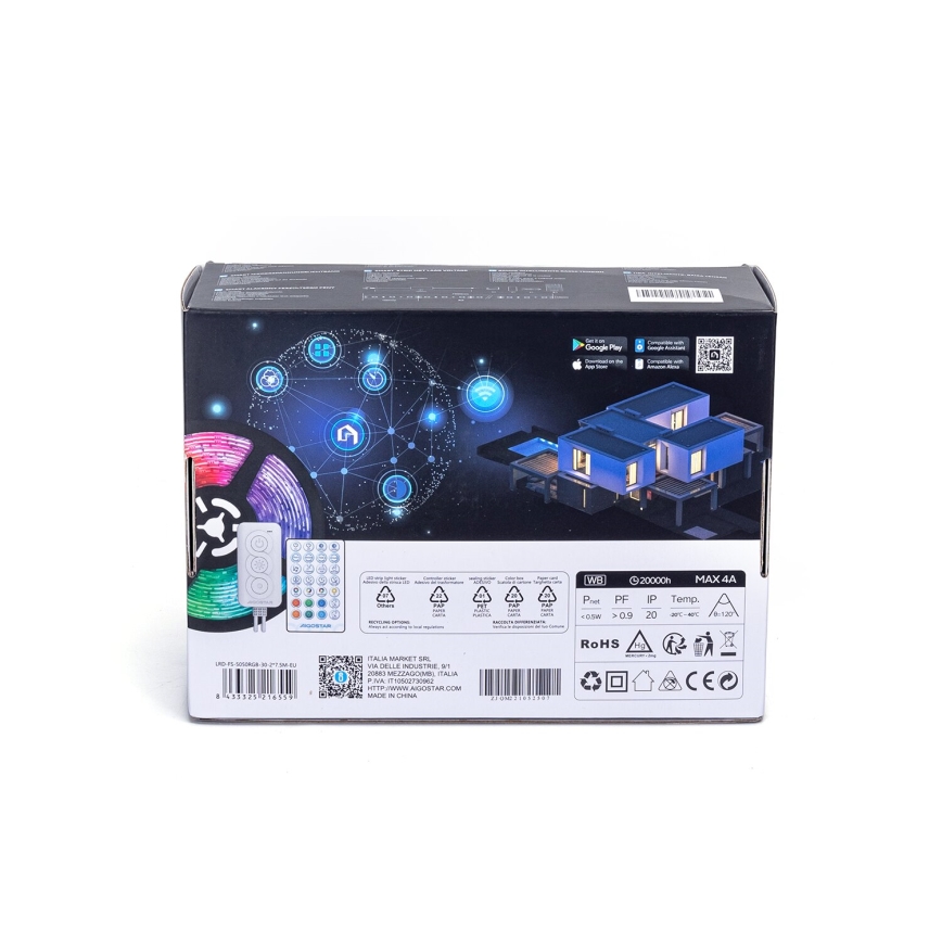 Aigostar - Tira LED RGBW regulable LED/48W/12V 2x7,5 m Wi-Fi