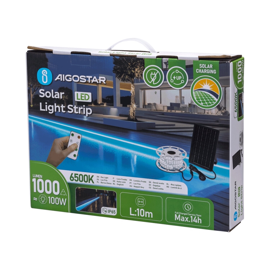 Aigostar - LED Tira solar regulable LED/20W/3,2V 20 m 2700K IP65 20000 mAh + control remoto