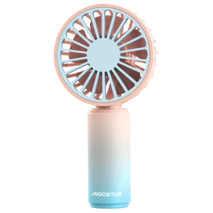 Aigostar - Ventilador de bolsillo recargable 3W/5V 500 mAh USB rosa/azul