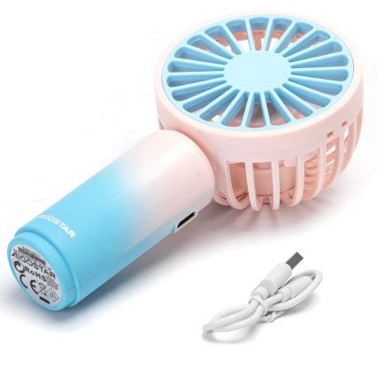 Aigostar - Ventilador de bolsillo recargable 3W/5V 500 mAh USB rosa/azul