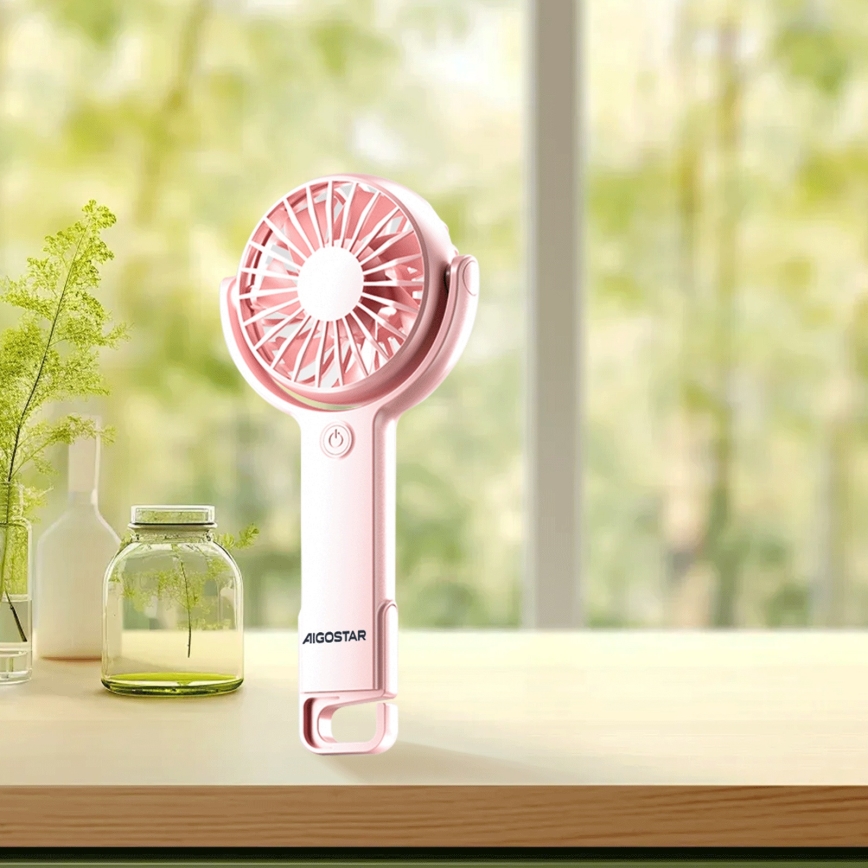 Aigostar - Ventilador de bolsillo recargable 4,5W/3,7V 1200mAh USB rosa