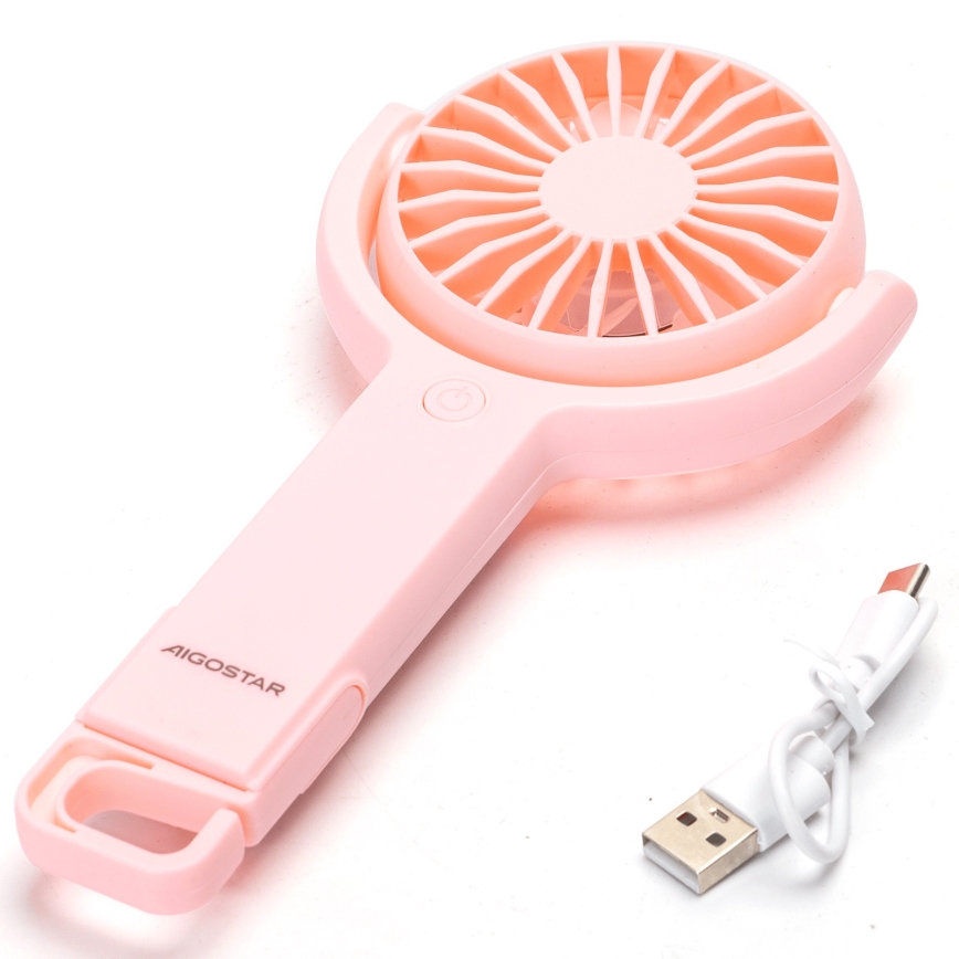 Aigostar - Ventilador de bolsillo recargable 4,5W/3,7V 1200mAh USB rosa