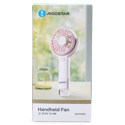 Aigostar - Ventilador de bolsillo recargable 4,5W/3,7V 1200mAh USB rosa