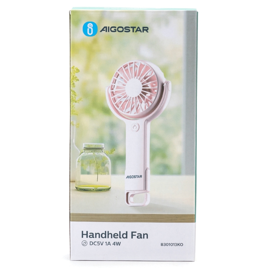 Aigostar - Ventilador de bolsillo recargable 4,5W/3,7V 1200mAh USB rosa