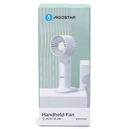 Aigostar - Ventilador de bolsillo recargable 4W/5V 500mAh USB blanco
