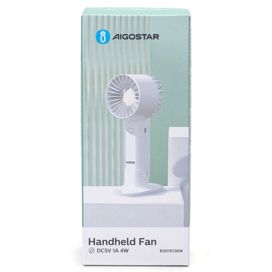 Aigostar - Ventilador de bolsillo recargable 4W/5V 500mAh USB blanco