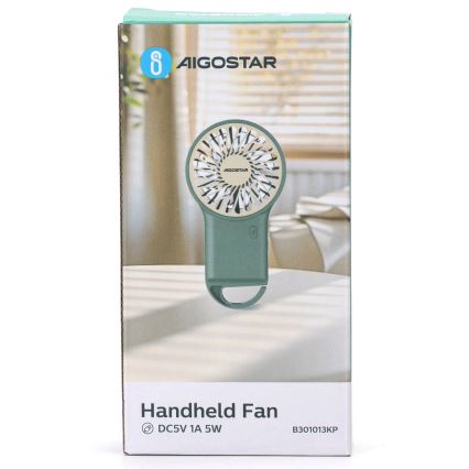 Aigostar - Ventilador de bolsillo recargable 4W/5V 500mAh USB verde