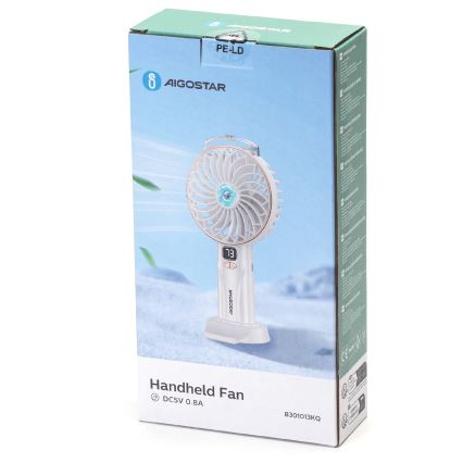 Aigostar - Ventilador de bolsillo recargable 5W/5V 2400mAh USB blanco