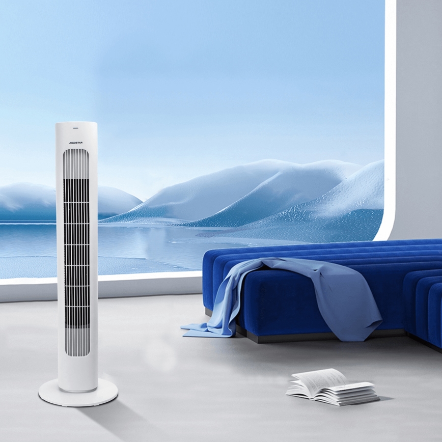 Aigostar - Ventilador de columna 50W/230V blanco + mando a distancia