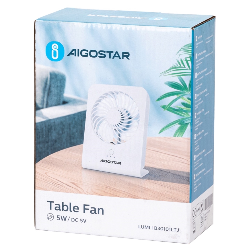 Aigostar - Ventilador de mesa 5W/5V blanco