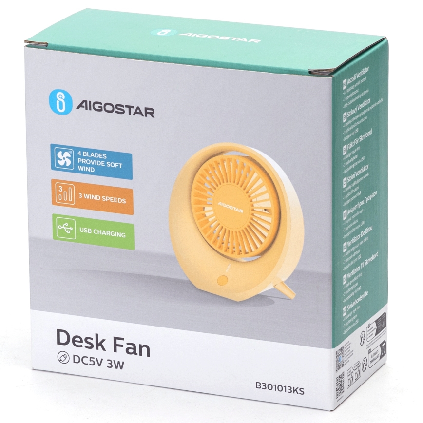 Aigostar - Ventilador de mesa recargable 3W/5V 1200mAh USB naranja