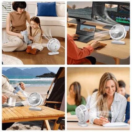 Aigostar - Ventilador de mesa recargable 4W/5V 1500mAh blanco