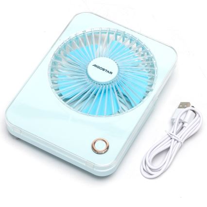 Aigostar - Ventilador de mesa recargable 5W/5V 3600mAh USB azul