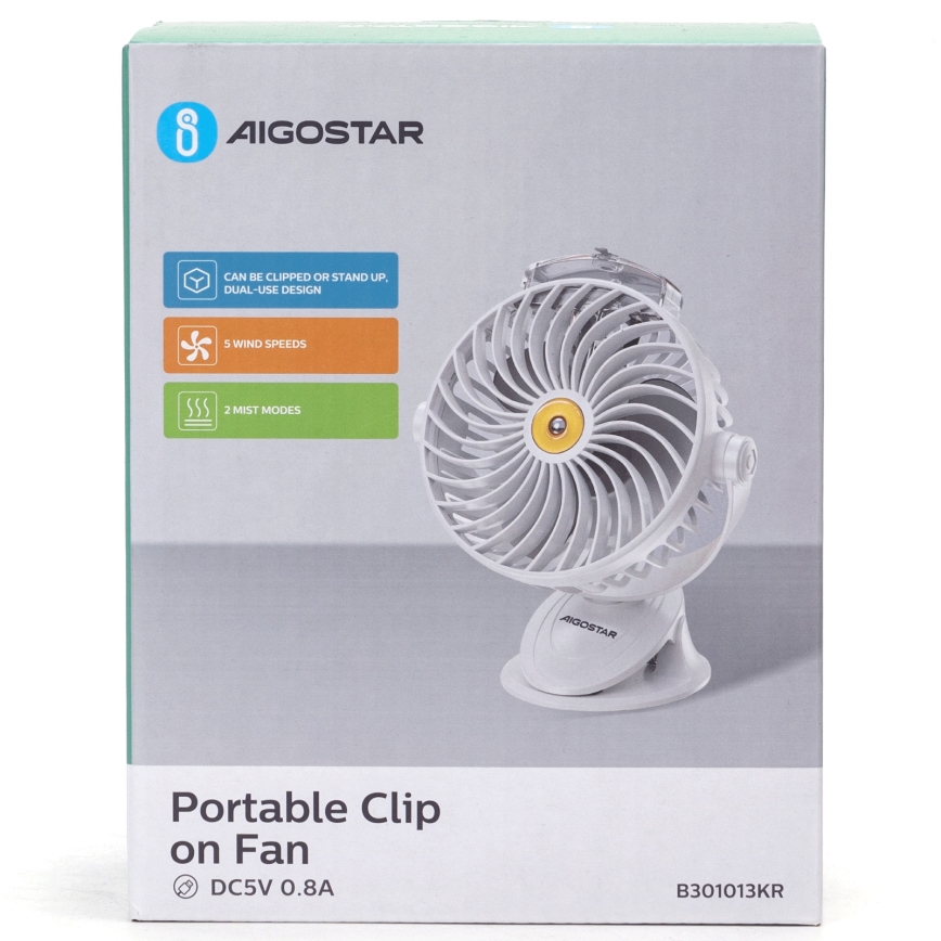 Aigostar - Ventilador de mesa recargable con clip 2W/5V 2400mAh USB blanco