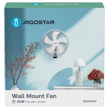 Aigostar -  Ventilador de pared 45W/230V blanco + control remoto