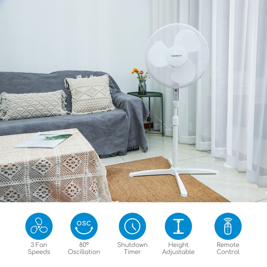 Aigostar - Ventilador de pie 40W/230V 120 cm blanco