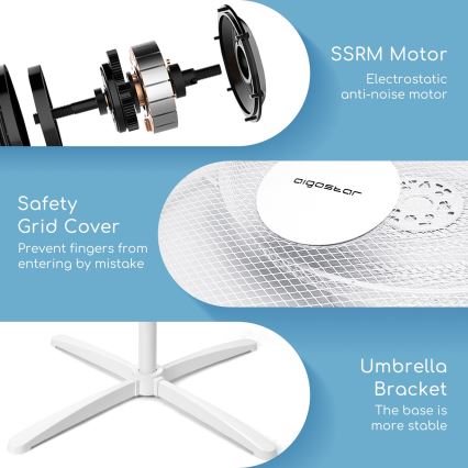 Aigostar - Ventilador de pie 40W/230V 120 cm blanco