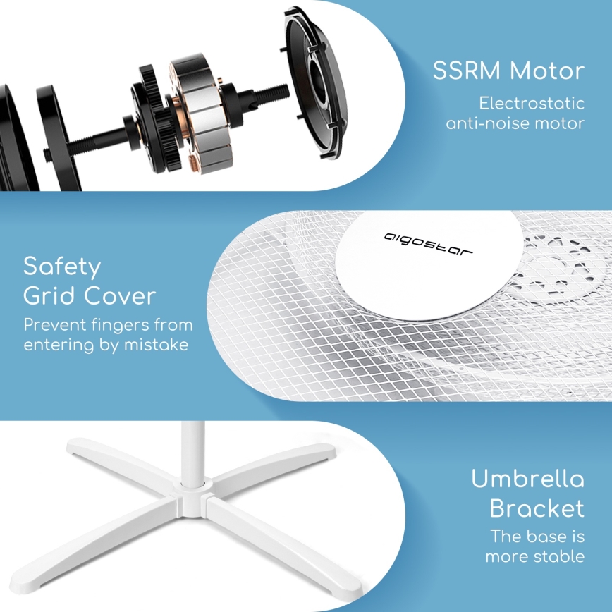 Aigostar - Ventilador de pie 40W/230V 120 cm blanco