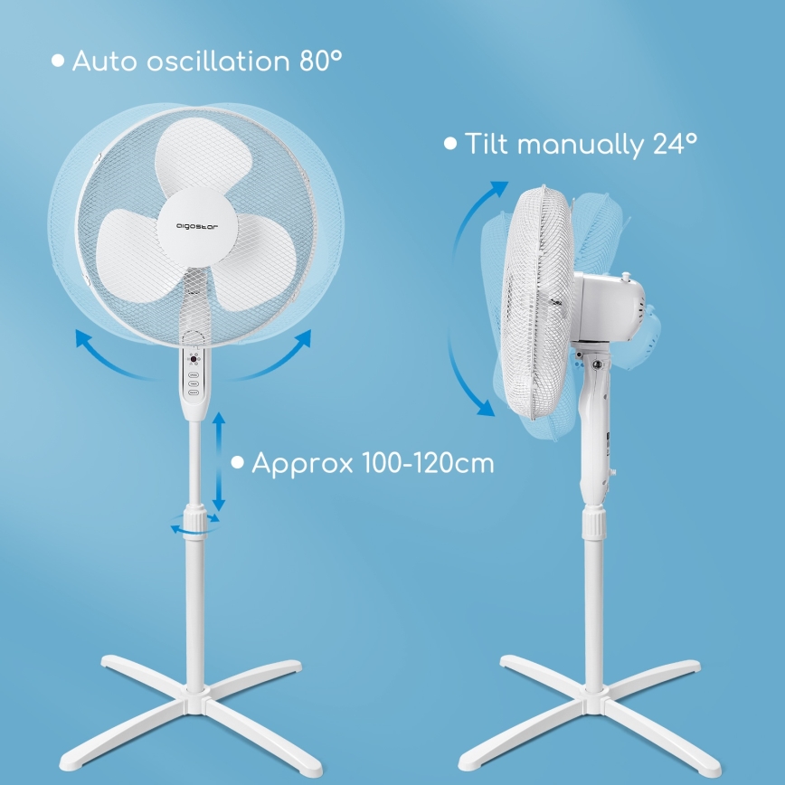 Aigostar - Ventilador de pie 40W/230V 120 cm blanco