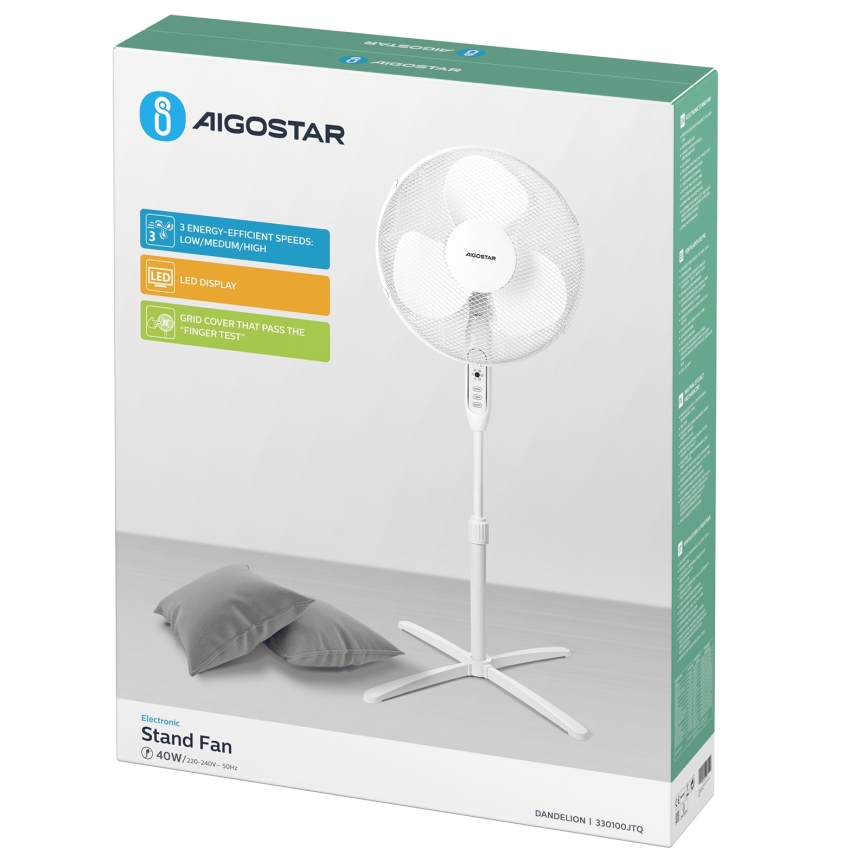 Aigostar - Ventilador de pie 40W/230V 120 cm blanco