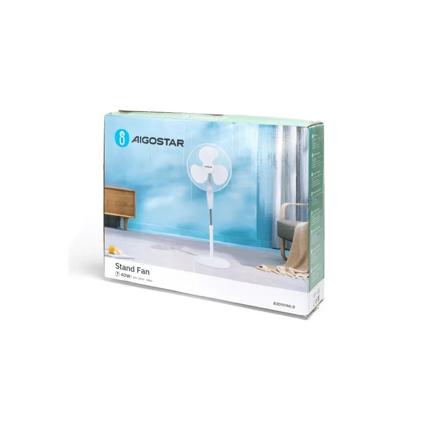 Aigostar - Ventilador de pie 40W/230V blanco