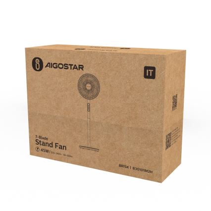Aigostar - Ventilador de pie 45W/230V 110 cm blanco