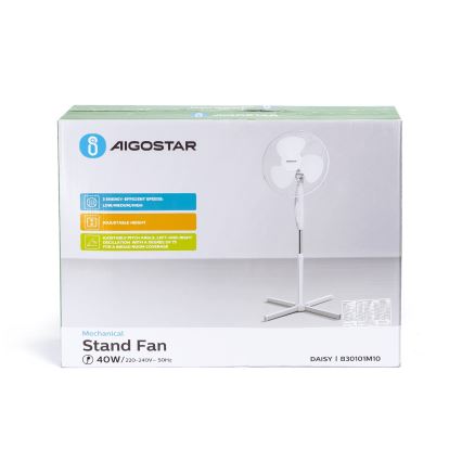 Aigostar - Ventilador de pie 45W/230V 125 cm blanco