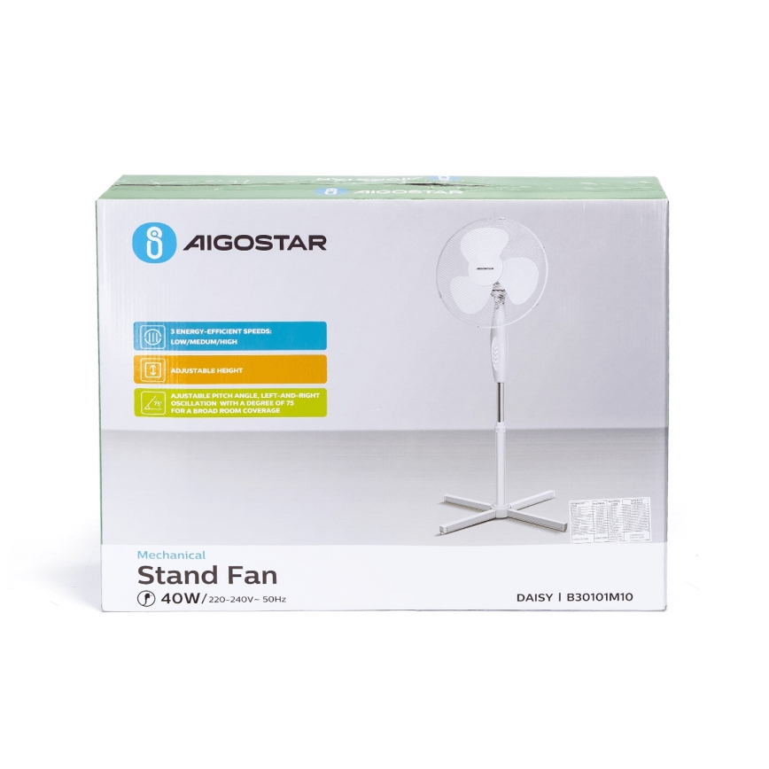 Aigostar - Ventilador de pie 45W/230V 125 cm blanco