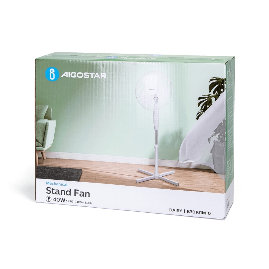 Aigostar - Ventilador de pie 45W/230V 125 cm blanco