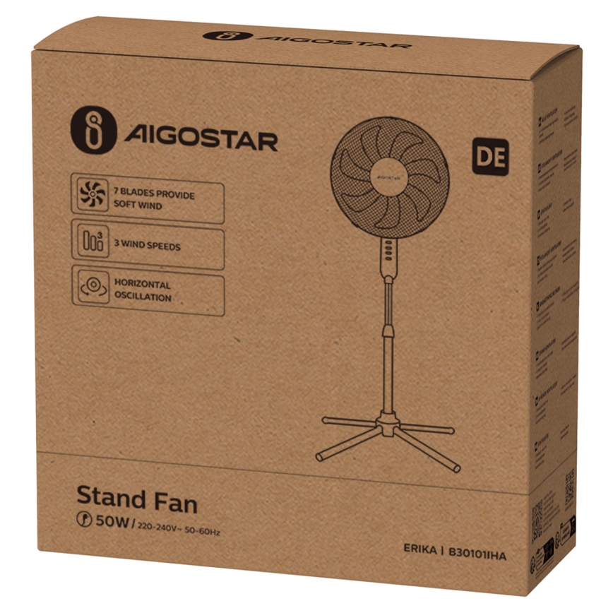 Aigostar - Ventilador de pie 50W/230V 120 cm blanco