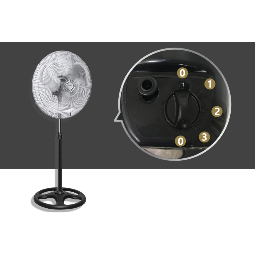 Aigostar - Ventilador de pie 55W/230V cromo brillante/negro