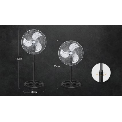 Aigostar - Ventilador de pie 55W/230V cromo brillante/negro