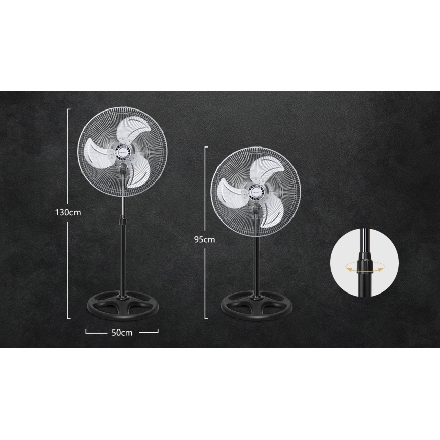 Aigostar - Ventilador de pie 55W/230V cromo brillante/negro