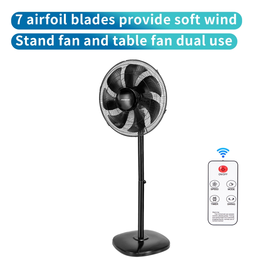 Aigostar - Ventilador de pie 55W/230V negro + control remoto
