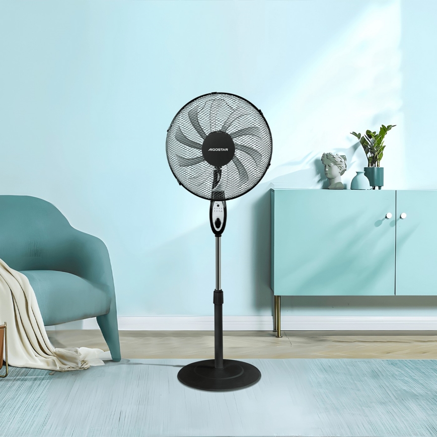 Aigostar - Ventilador de pie 60W/230V negro + mando a distancia