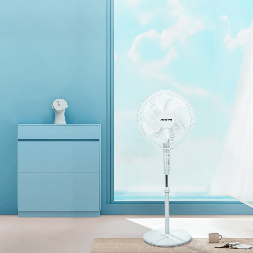 Aigostar - Ventilador de pie 60W/230V blanco + mando a distancia