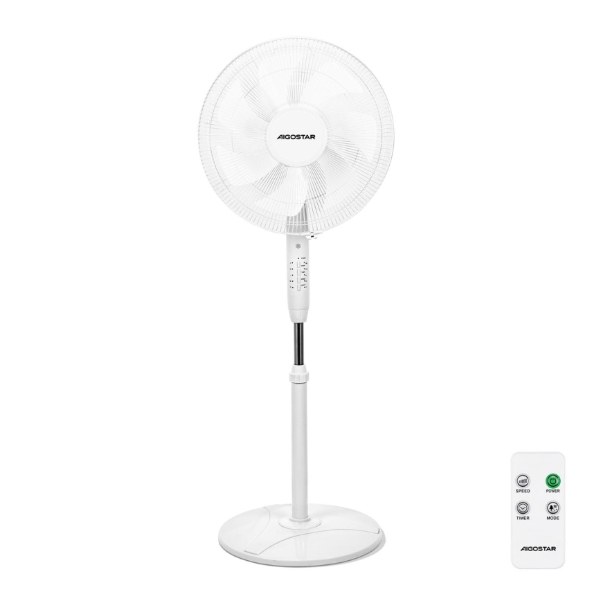 Aigostar - Ventilador de pie 60W/230V blanco + mando a distancia