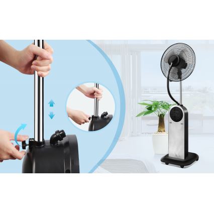 Aigostar - Ventilador de pie con efecto niebla 95W/230V negro/gris + control remoto