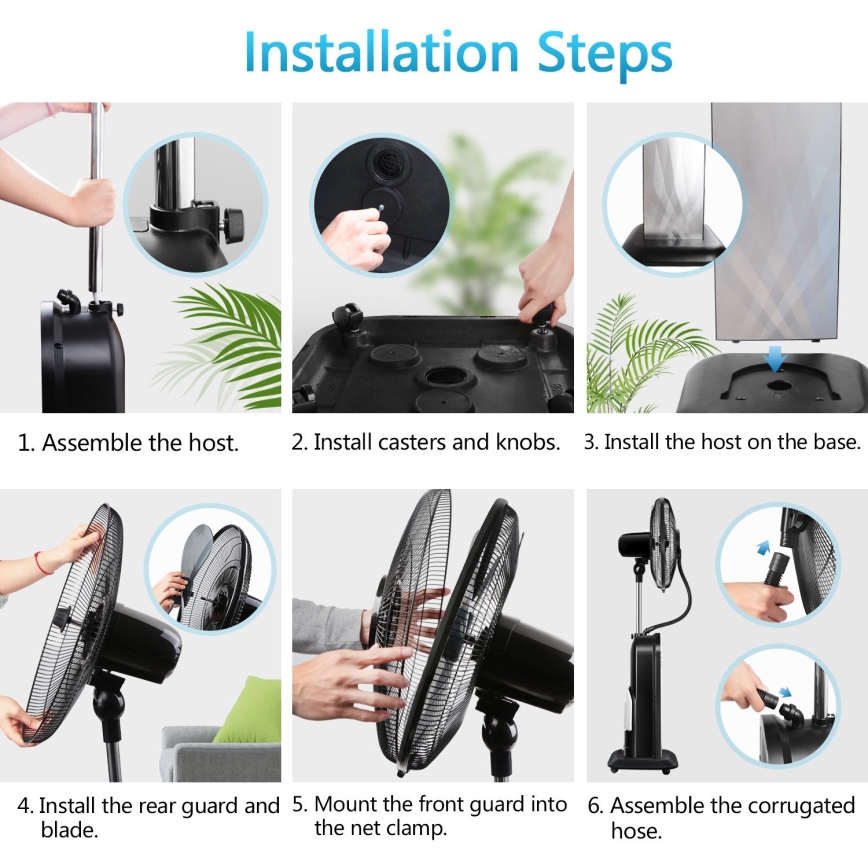 Aigostar - Ventilador de pie con efecto niebla MIST 95W/230V + control remoto