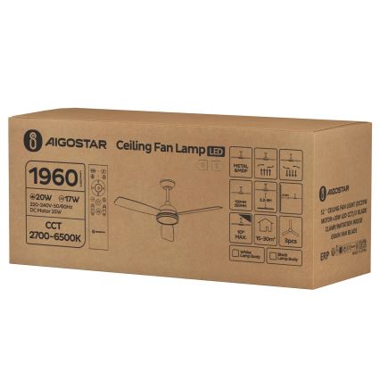 Aigostar - Ventilador de techo LED regulable LED/20W/230V 2700-6500K 132cm marrón + control remoto