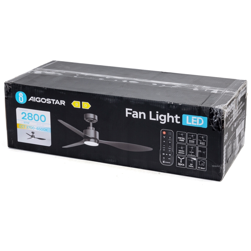 Aigostar - Ventilador de techo LED regulable LED/20W/230V 2700-6500K 132cm negro + control remoto