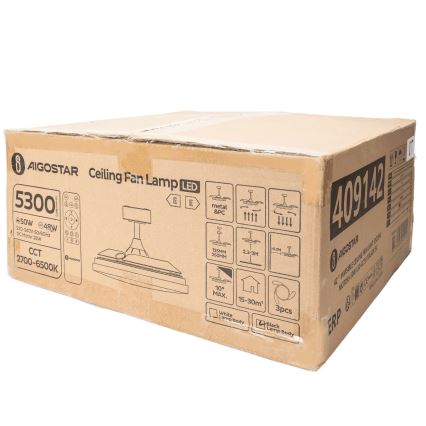 Aigostar - Ventilador de techo LED regulable LED/50W/230V 2700-6500K 106cm negro + control remoto