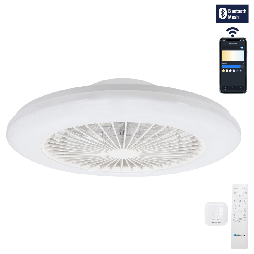 Aigostar - Lámpara de techo LED regulable con ventilador LED/40W/230V 2700-6500K diámetro 48,5 cm blanca + mando a distancia