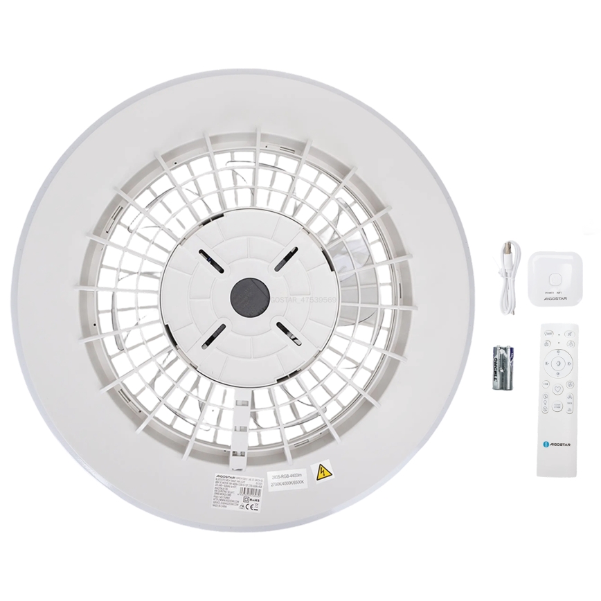 Aigostar - Lámpara de techo LED regulable con ventilador LED/40W/230V 2700-6500K diámetro 48,5 cm blanca + mando a distancia