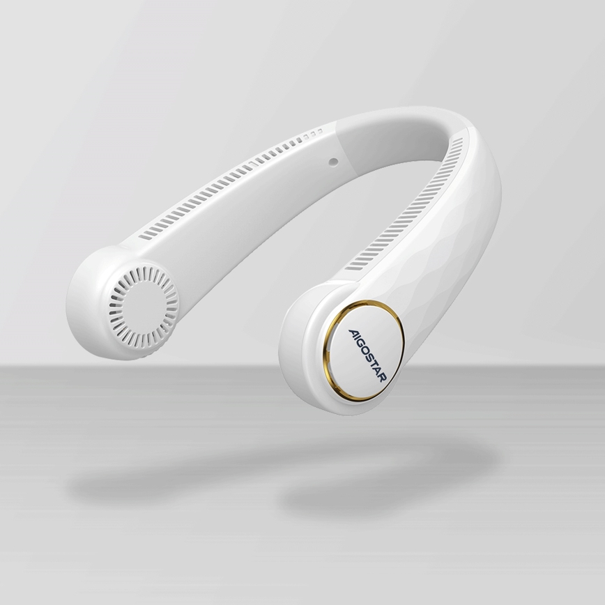 Aigostar - Ventilador recargable para el cuello 4W/5V 2000mAh blanco