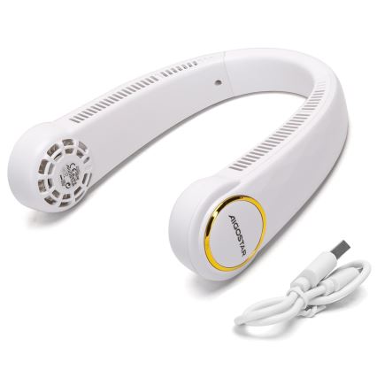 Aigostar - Ventilador recargable para el cuello 4W/5V 2000mAh blanco