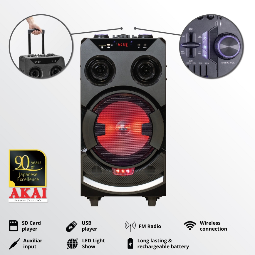 AKAI ABTS-112 - Altavoz inalámbrico 300W/230V 7000 mAh + mando a distancia